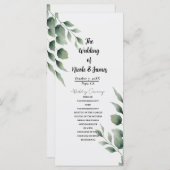 Minimal Greenery laat moderne witte bruiloft achte Programmakaart (Voorkant / Achterkant)