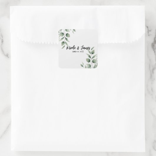 Minimal Greenery laat moderne witte bruiloft achte Vierkante Sticker (Tas)