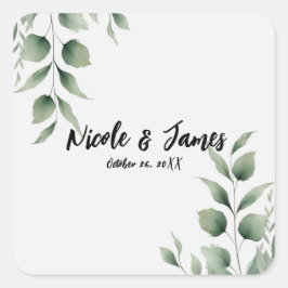 Minimal Greenery laat moderne witte bruiloft achte Vierkante Sticker