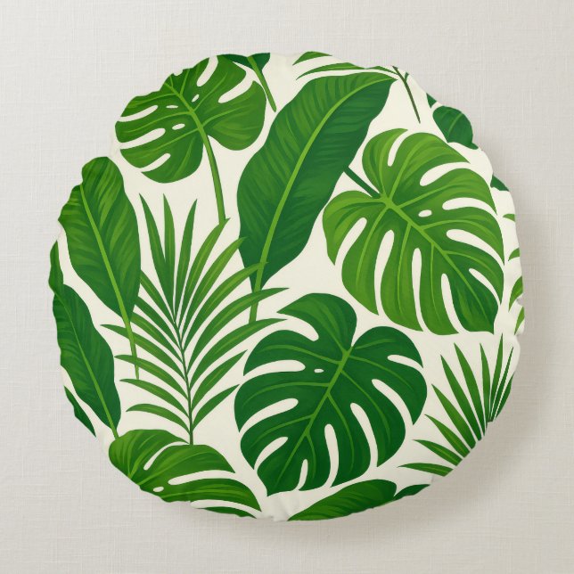 Minimal Greenery Leaves Botanical Throw Pillow Rond Kussen (Voorkant)