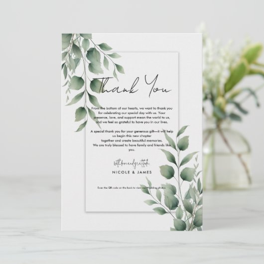 Minimal Greenery Leaves Modern White Dank u Kaart (Staand voorkant)