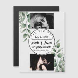 Minimal Greenery Leaves Modern White Save the Date