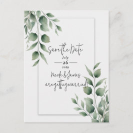 Minimal Greenery Leaves Modern White Save the Date Aankondigingskaart