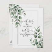 Minimal Greenery Leaves Modern White Save the Date Aankondigingskaart (Voorkant / Achterkant)
