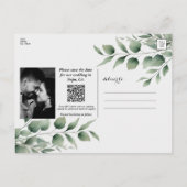 Minimal Greenery Leaves Modern White Save the Date Aankondigingskaart (Achterkant)