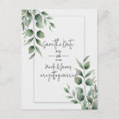 Minimal Greenery Leaves Modern White Save the Date Aankondigingskaart (Voorkant)