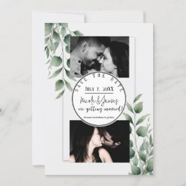 Minimal Greenery Leaves Modern White Save the Date Kaart