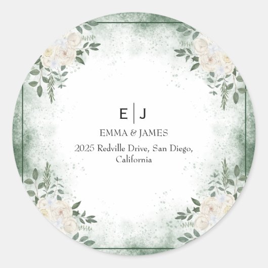 Minimal Greenery Monogram Ronde Sticker (Voorkant)