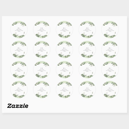 Minimal Greenery Monogram Ronde Sticker (Vel)