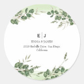 Minimal Greenery Monogram Ronde Sticker (Voorkant)