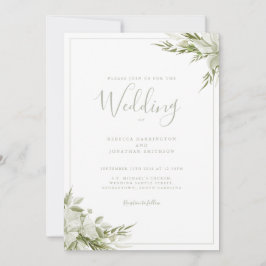 Minimal Greenery Sage Green Leaf Wedding Kaart