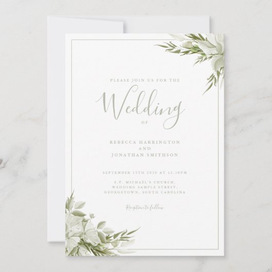 Minimal Greenery Sage Green Leaf Wedding Kaart (Voorkant)