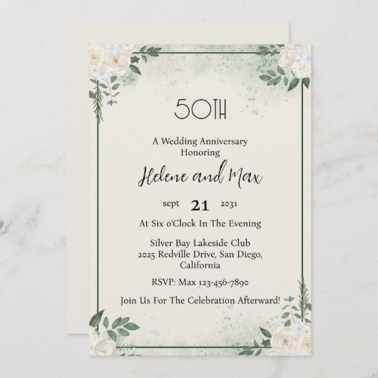 Minimal Greenery Wedding Jubileum Uitnodigingen (Voorkant / Achterkant)