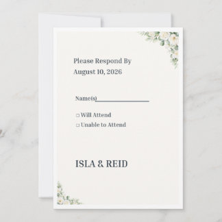 Minimal Greenery Wedding RSVP Card | Elegant Flora Kaart