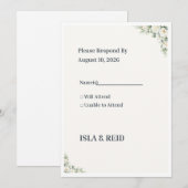 Minimal Greenery Wedding RSVP Card | Elegant Flora Kaart (Voorkant / Achterkant)