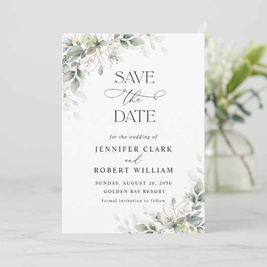 Minimal Greenery Wedding Save The Date (Staand voorkant)