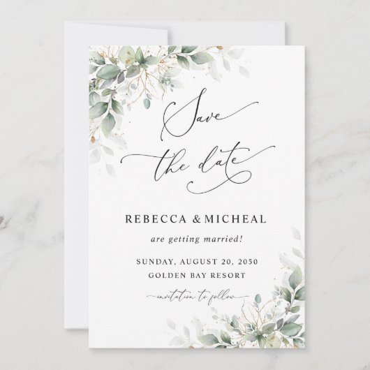 Minimal Greenery Wedding Save The Date Invitation Kaart (Voorkant)