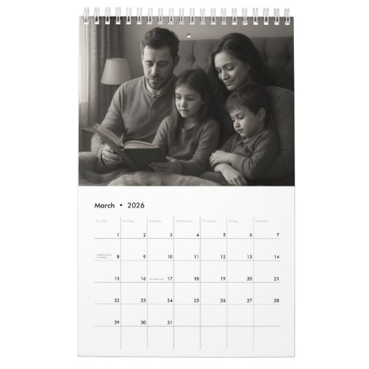 Minimal Grey and White Family Moments 14-Photo Kalender (Mar 2026)