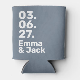 Minimal grey bold modern wedding date and names blikjeskoeler