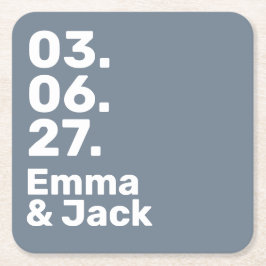 Minimal grey bold modern wedding date and names kartonnen onderzetters