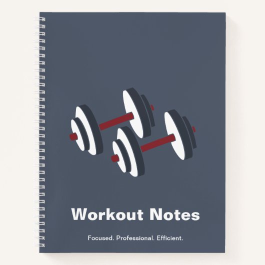 Minimal Grey White Dumbbell Motto Fitness Workout Notitieboek (Voorkant)