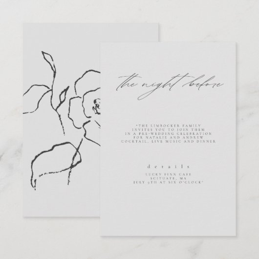 Minimal Grijs Zwart Fine Art Floral Wedding Detail Informatiekaartje (Voorkant / Achterkant)
