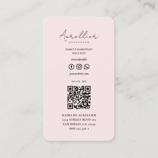 Minimal Hair Stylist Aesthetic Soft Pink Visitekaartje (Achterkant)