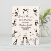 Minimal Hand Drawn “Cheers to New Year” Party Kaart (Staand voorkant)