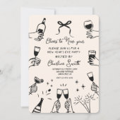 Minimal Hand Drawn “Cheers to New Year” Party Kaart (Voorkant)