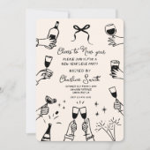 Minimal Hand Drawn “Cheers to New Year” Party Kaart (Voorkant)