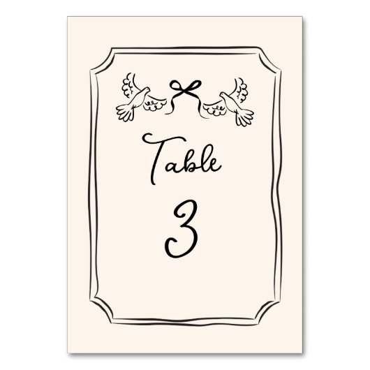 Minimal Hand-Drawn Doves Wedding Table Number Card Kaart (Achterkant)