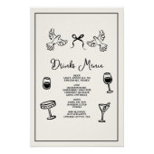 Minimal Hand Drawn “Drinks Menu” Wedding Bar  Perfect Poster (Voorkant)