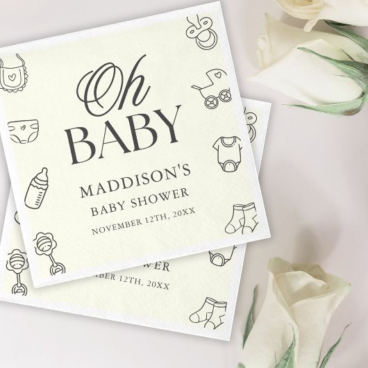 Minimal Hand Drawn Gender Neutral Baby Shower Servet