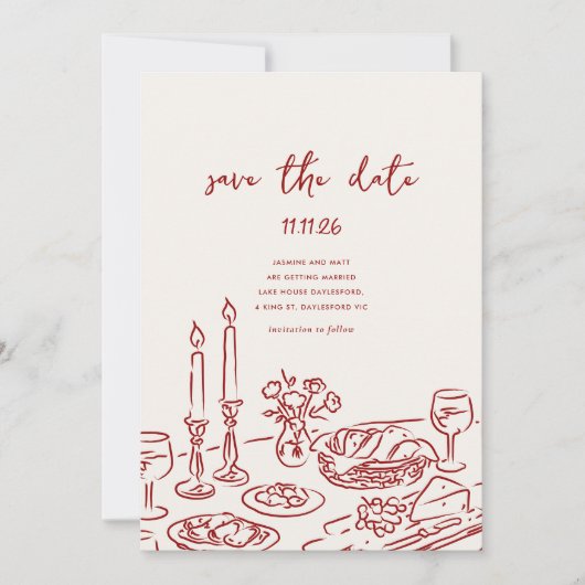Minimal Hand Drawn Whimsical Doodle Save The Date (Voorkant)