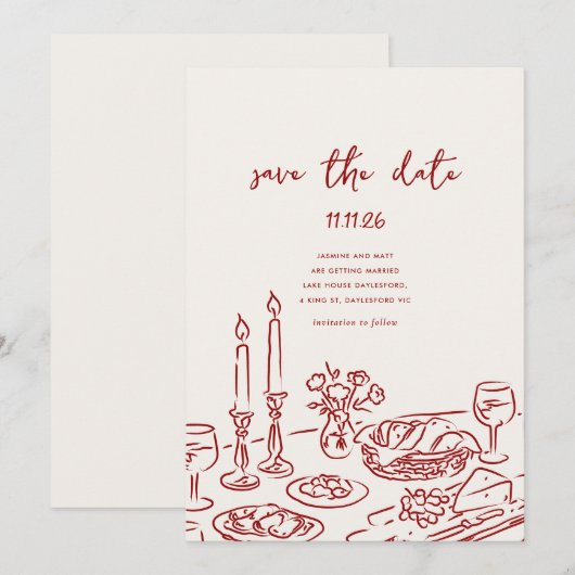 Minimal Hand Drawn Whimsical Doodle Save The Date (Voorkant / Achterkant)