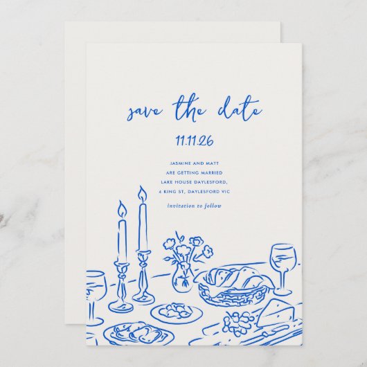 Minimal Hand Drawn Whimsical Doodle Save The Date (Voorkant / Achterkant)