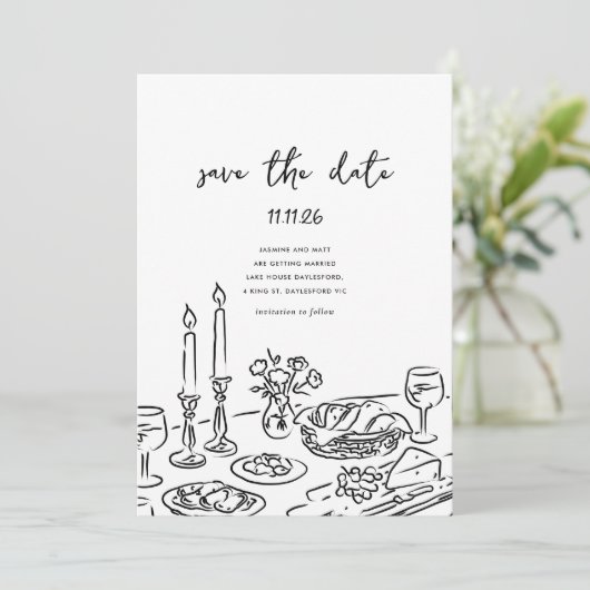 Minimal Hand Drawn Whimsical Doodle Save The Date (Staand voorkant)