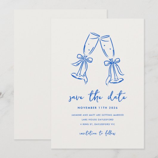 Minimal Hand Drawn Whimsical Doodle Save The Date (Voorkant / Achterkant)