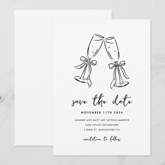 Minimal Hand Drawn Whimsical Doodle Save The Date (Voorkant / Achterkant)