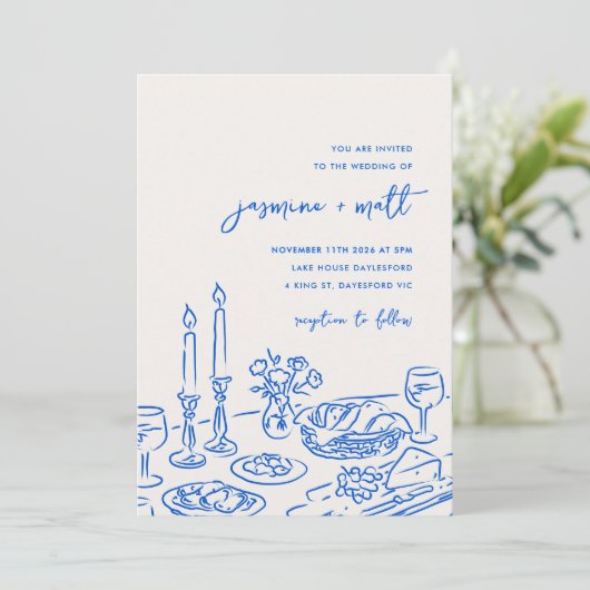 Minimal Hand Drawn Whimsical Doodle Wedding Invite Save The Date (Staand voorkant)