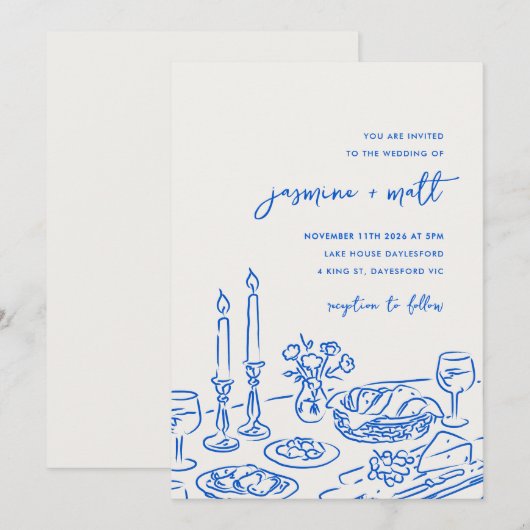 Minimal Hand Drawn Whimsical Doodle Wedding Invite Save The Date (Voorkant / Achterkant)