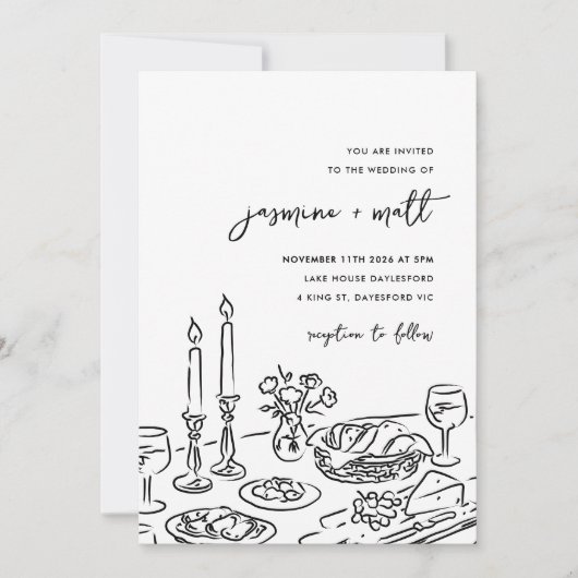 Minimal Hand Drawn Whimsical Doodle Wedding Invite Save The Date (Voorkant)