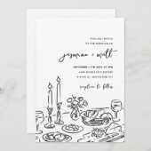Minimal Hand Drawn Whimsical Doodle Wedding Invite Save The Date (Voorkant / Achterkant)