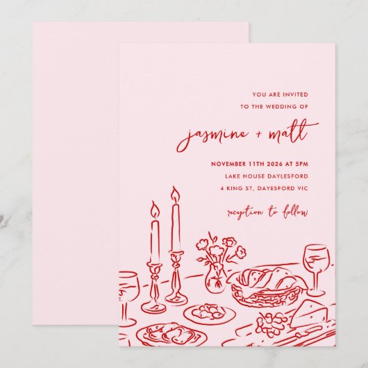 Minimal Hand Drawn Whimsical Doodle Wedding Invite Save The Date (Voorkant / Achterkant)