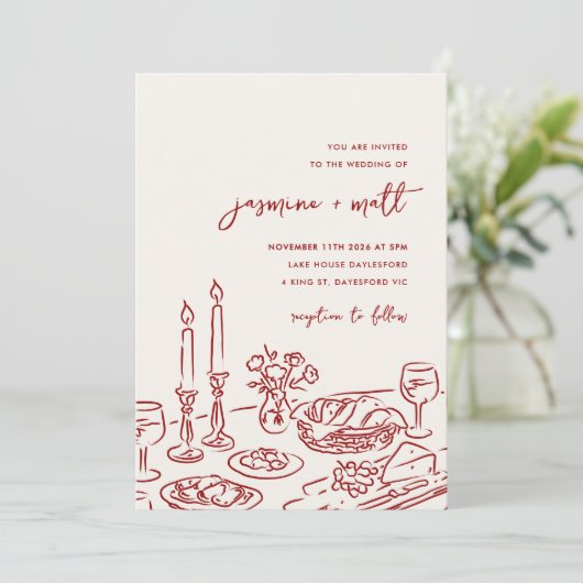 Minimal Hand Drawn Whimsical Doodle Wedding Invite Save The Date (Staand voorkant)