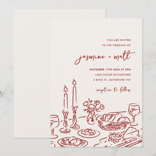 Minimal Hand Drawn Whimsical Doodle Wedding Invite Save The Date (Voorkant / Achterkant)