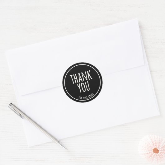 Minimal Handmade Feel Sage Green Thank You Black Ronde Sticker (Envelop)