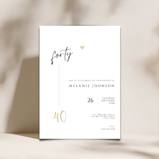 Minimal Handwritten 40th Birthday Party Invitation Kaart