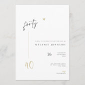 Minimal Handwritten 40th Birthday Party Invitation Kaart (Voorkant)