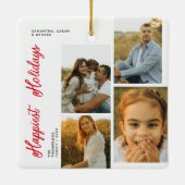 Minimal Happiest Holidays Script Family 4 Photos Keramisch Ornament (Achterkant)